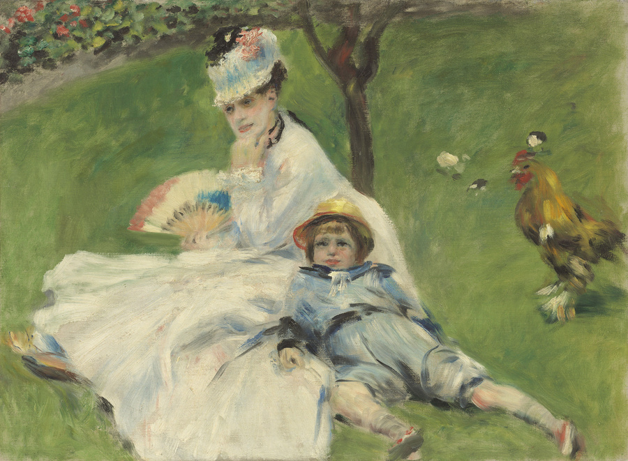 Madame Monet and Her Son, by Auguste Renoir, 1874, French impressionist painting, oil on canvas. Renoir was close to Monet and sometimes they worked together. This painting was in the collection of Monet and then passed on to his son Michel (BSLOC_2016_5_